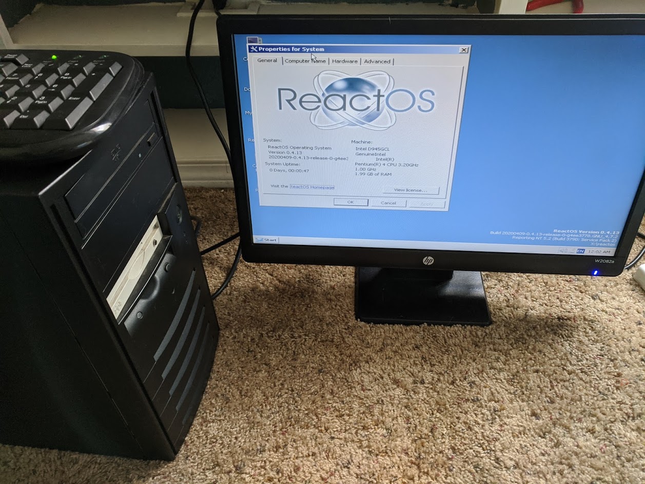 ReactOS on Pentium 4 desktop
