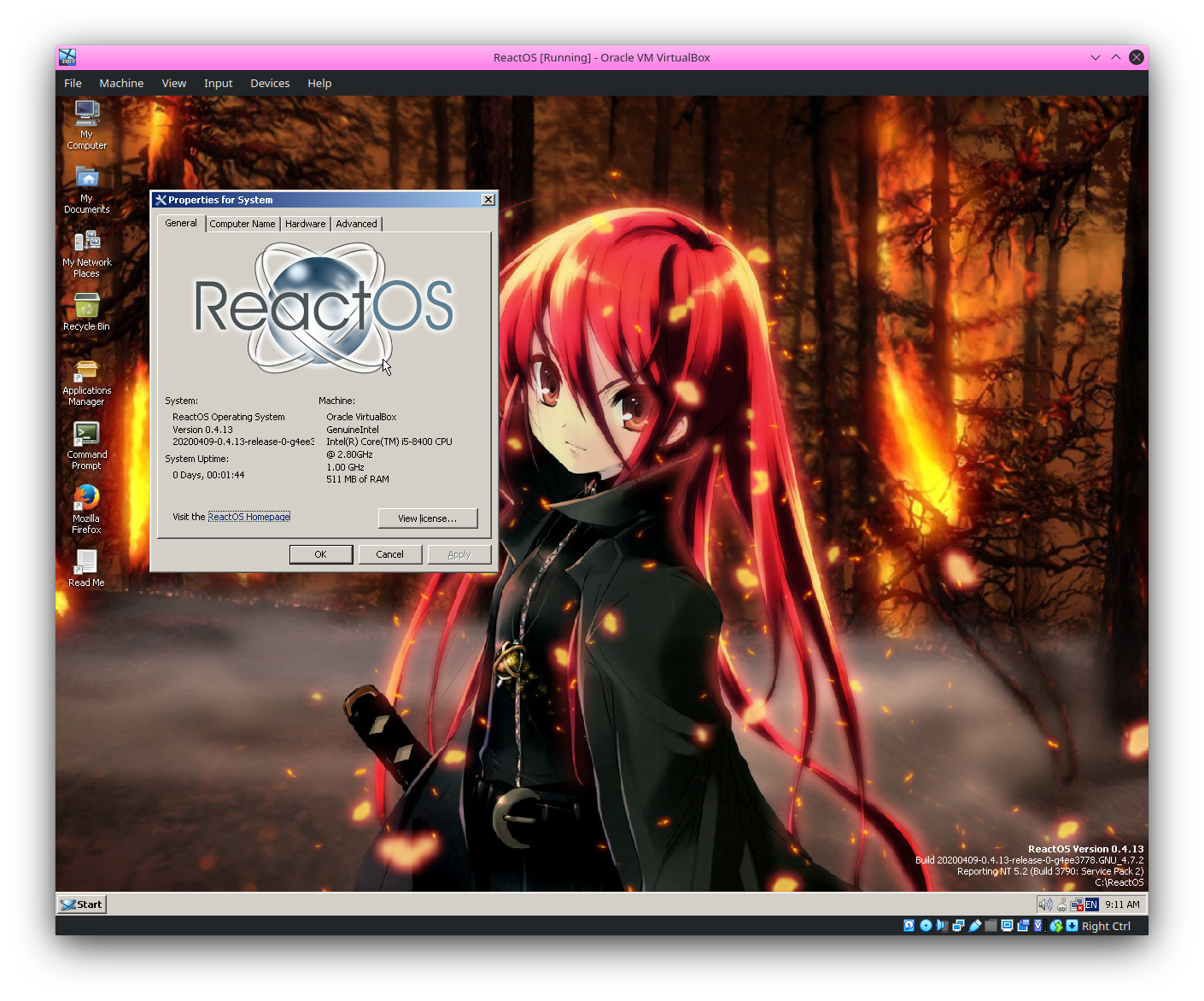 ReactOS in virtualbox