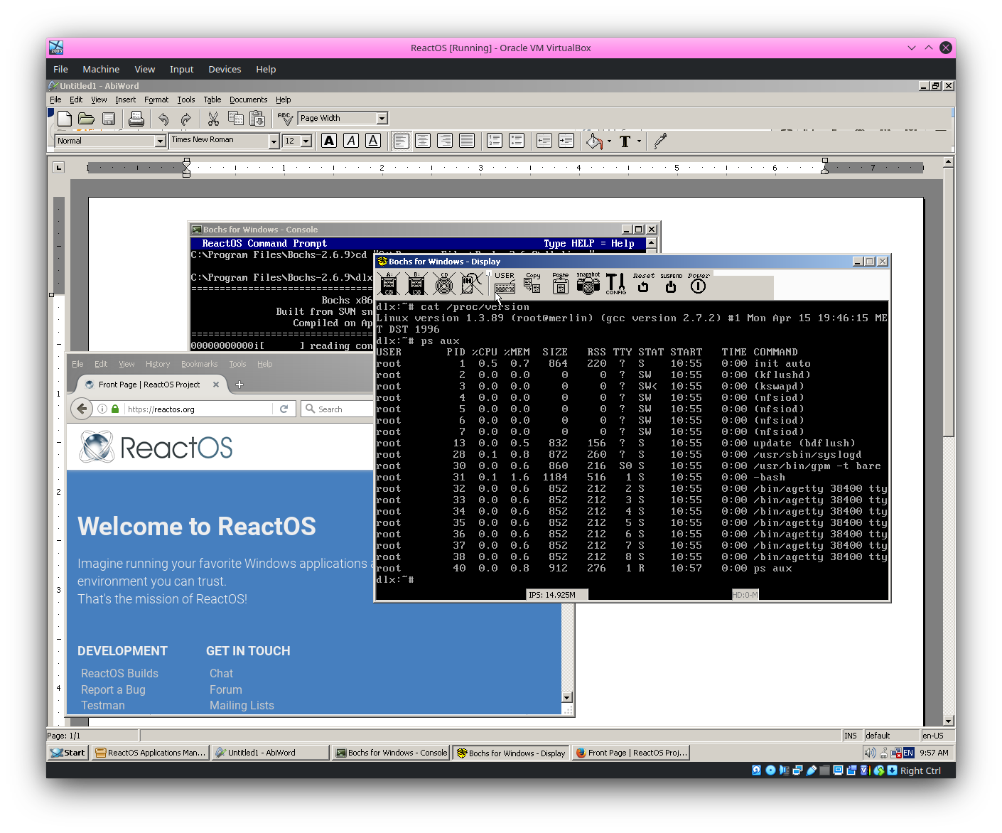 ReactOS running 3rd party applications