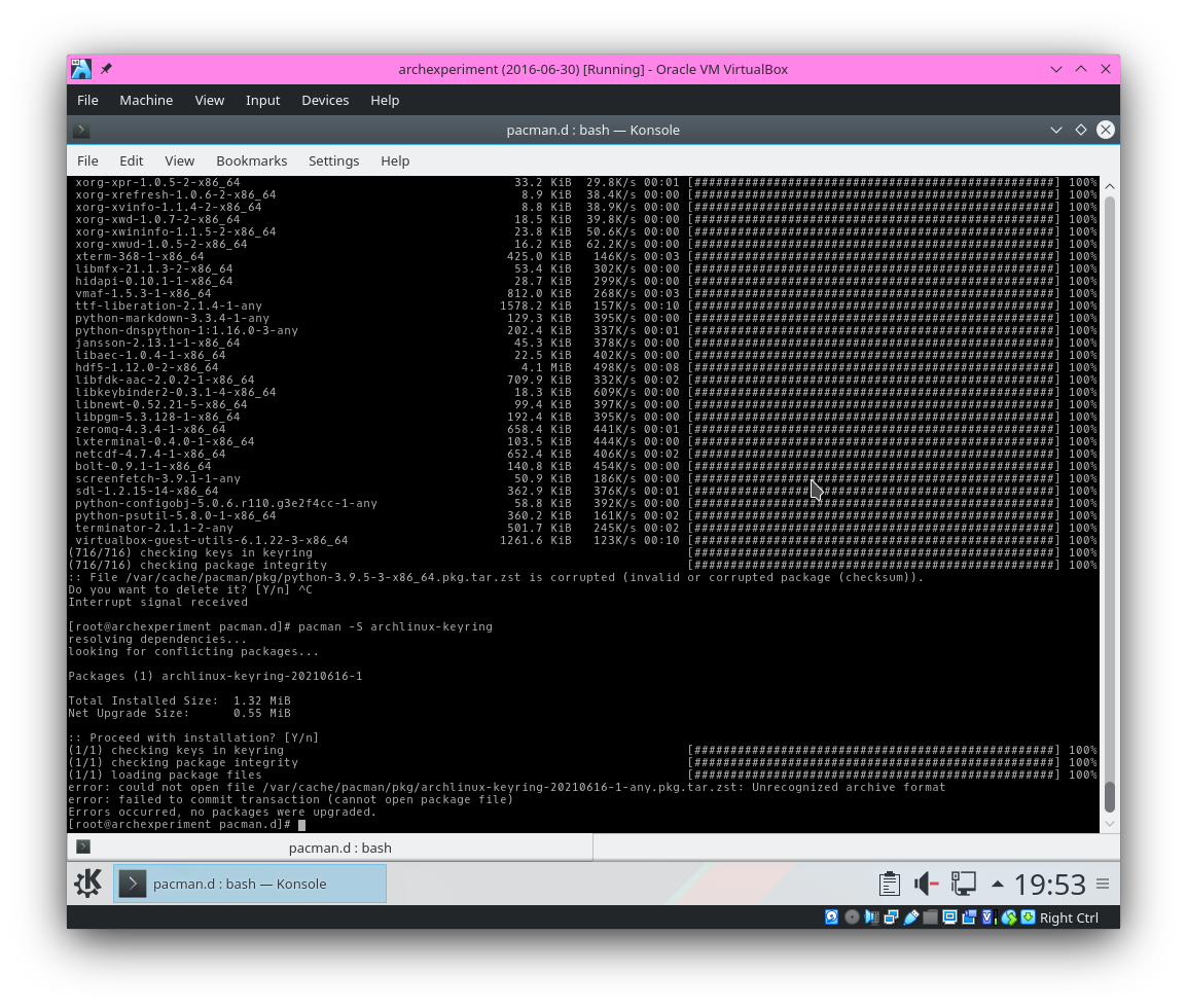 screenshot of pacman error